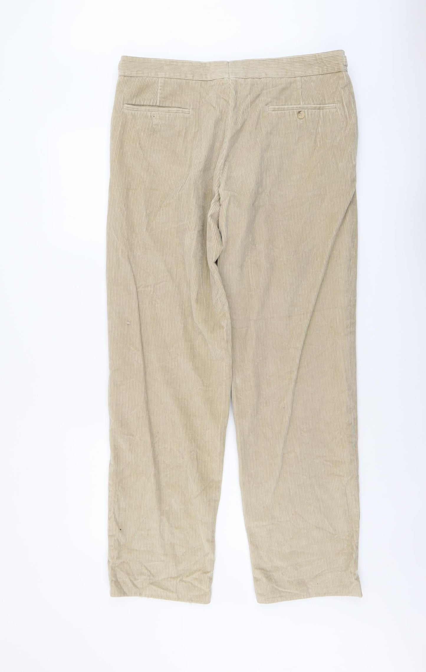 Preworn Mens Beige Cotton Carrot Trousers Size L L32 in Regular Button