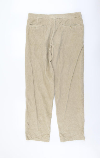 Preworn Mens Beige Cotton Carrot Trousers Size L L32 in Regular Button