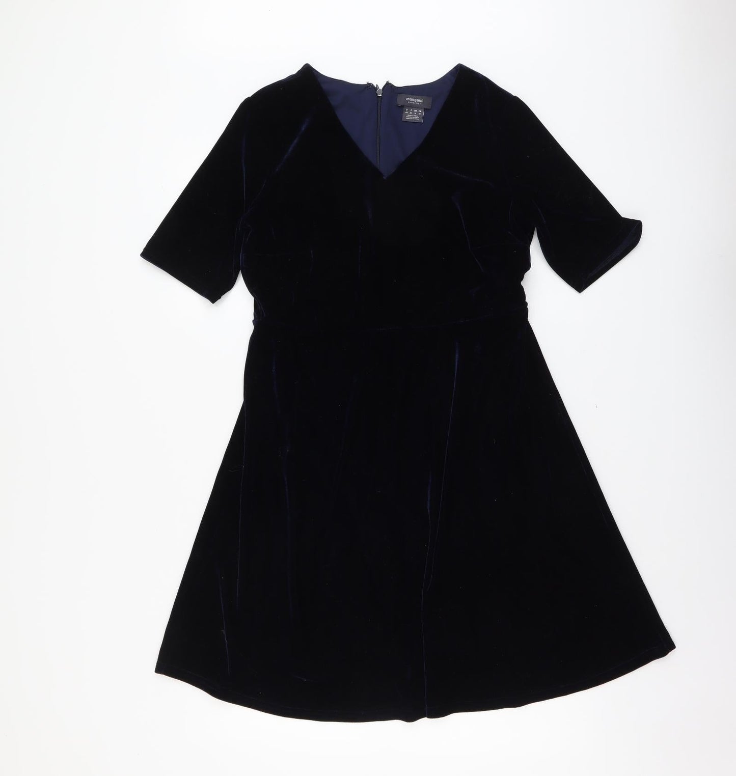 Manguun Womens Blue Polyester Fit & Flare Size 3XS V-Neck Zip