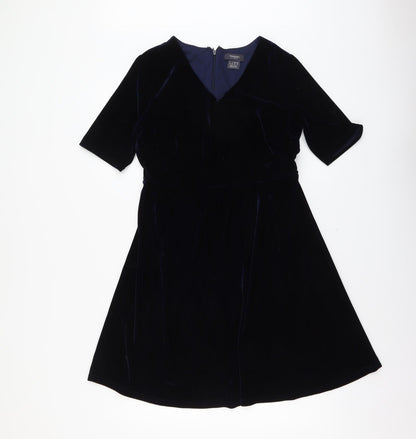 Manguun Womens Blue Polyester Fit & Flare Size 3XS V-Neck Zip