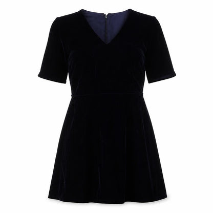 Manguun Womens Blue Polyester Fit & Flare Size 3XS V-Neck Zip