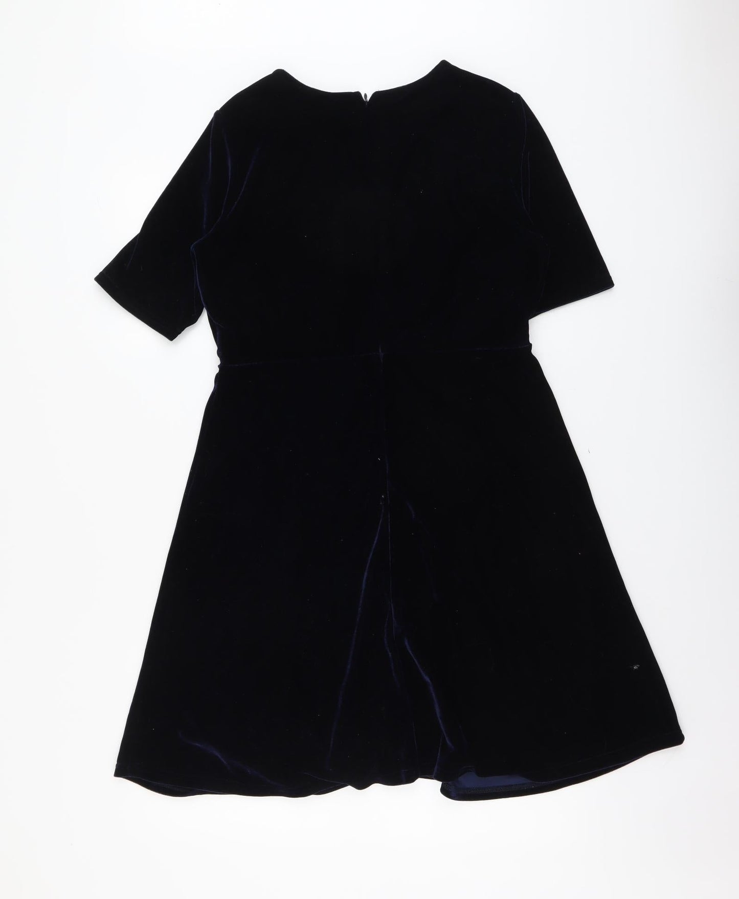 Manguun Womens Blue Polyester Fit & Flare Size 3XS V-Neck Zip