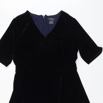 Manguun Womens Blue Polyester Fit & Flare Size 3XS V-Neck Zip