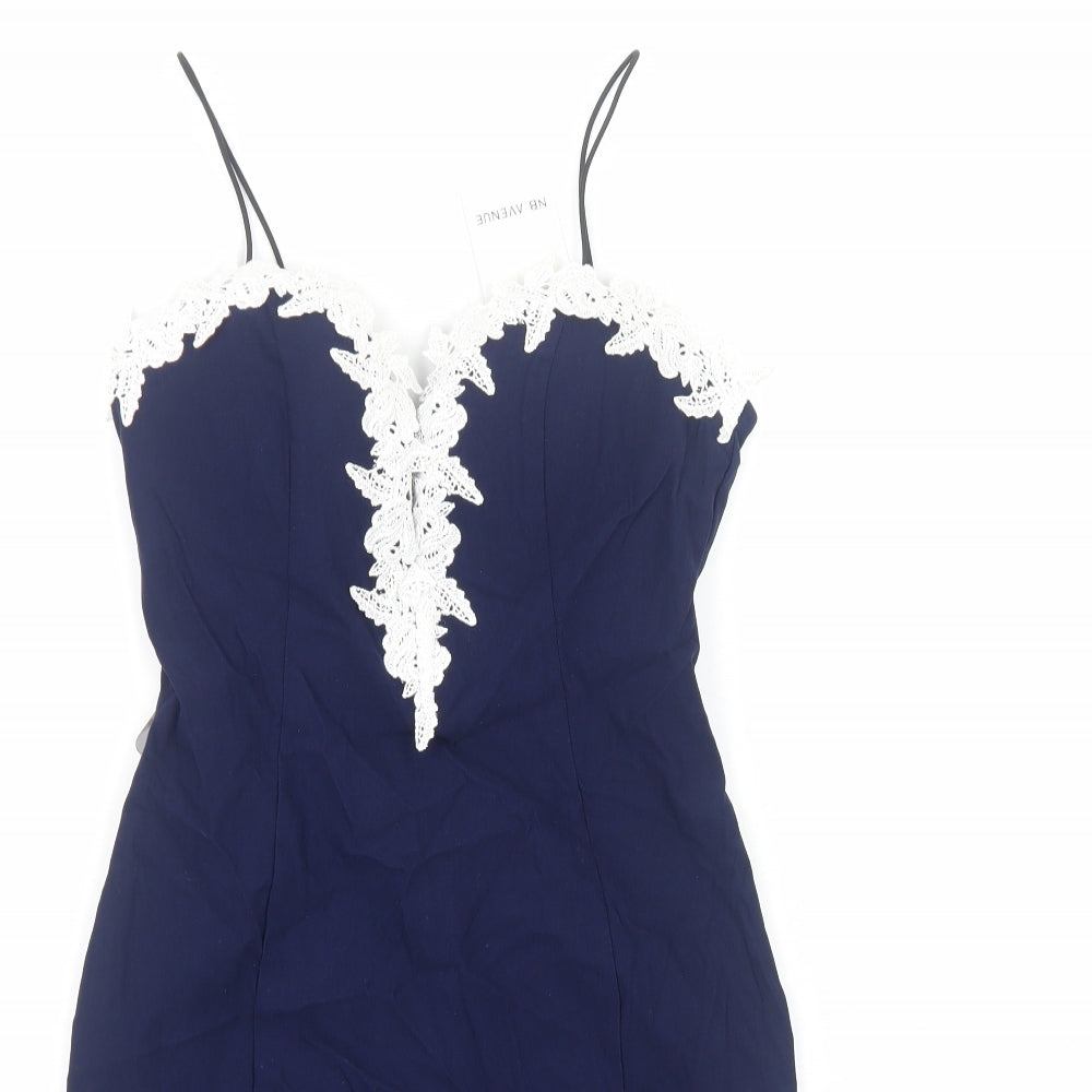 NB Avenue Womens Blue Floral Viscose Bodycon Size 8 Sweetheart Zip
