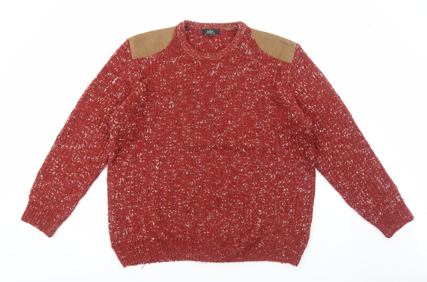 Easy Mens Red Round Neck Acrylic Pullover Jumper Size XL Long Sleeve