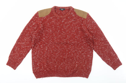 Easy Mens Red Round Neck Acrylic Pullover Jumper Size XL Long Sleeve