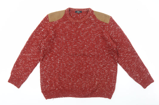 Easy Mens Red Round Neck Acrylic Pullover Jumper Size XL Long Sleeve