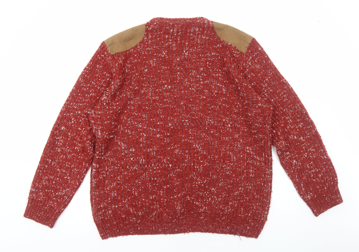 Easy Mens Red Round Neck Acrylic Pullover Jumper Size XL Long Sleeve