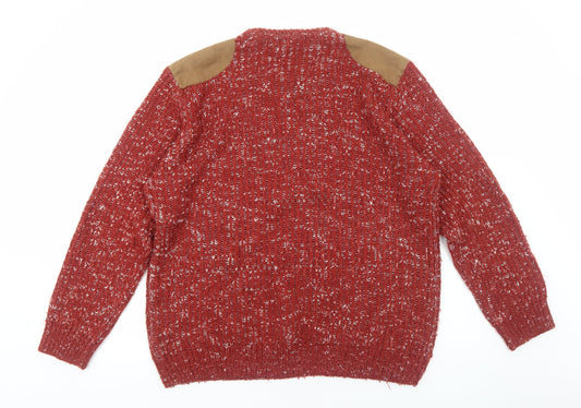 Easy Mens Red Round Neck Acrylic Pullover Jumper Size XL Long Sleeve