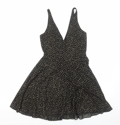 Miss Selfridge Womens Black Geometric Polyester Fit & Flare Size 8 V-Neck Zip