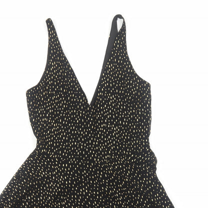 Miss Selfridge Womens Black Geometric Polyester Fit & Flare Size 8 V-Neck Zip