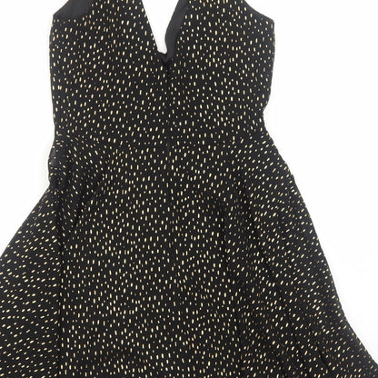 Miss Selfridge Womens Black Geometric Polyester Fit & Flare Size 8 V-Neck Zip