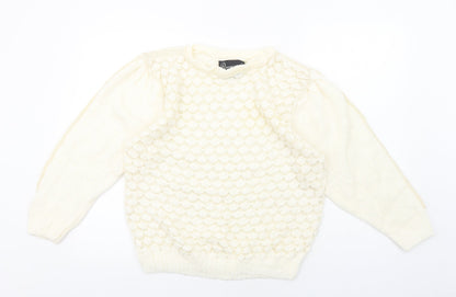 Paramour Womens White Round Neck Acrylic Pullover Jumper One Size