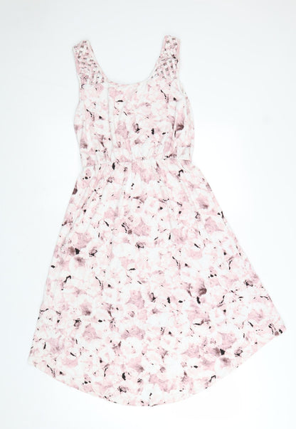 Cynthia Rowley Womens Pink Floral Viscose Fit & Flare Size S Scoop Neck Pullover