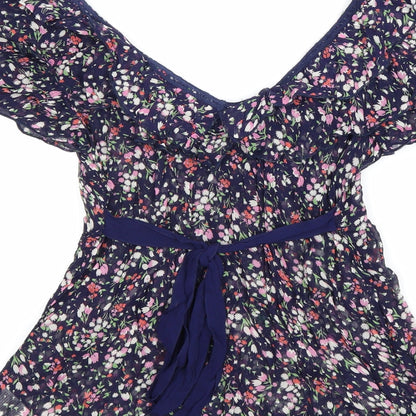 New Look Womens Blue Geometric Viscose Basic Blouse Size 10 Off the Shoulder