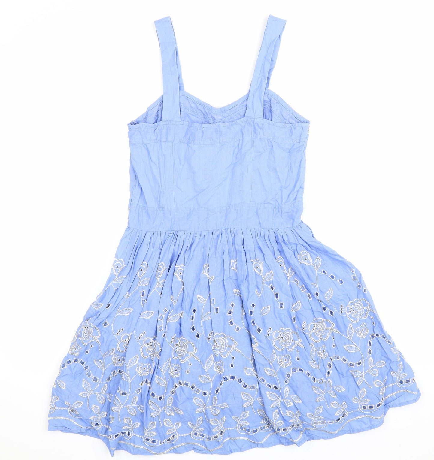 Yumi Womens Blue Floral 100% Cotton Fit & Flare Size S Sweetheart Zip - Broderie Anglaise