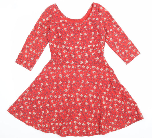 Hollister Womens Red Floral Cotton Fit & Flare Size S Scoop Neck Pullover