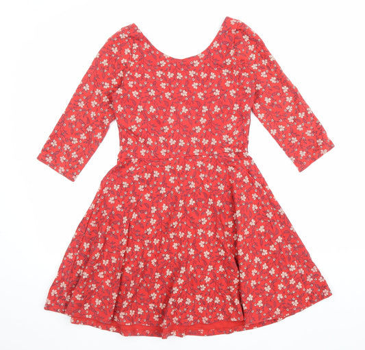 Hollister Womens Red Floral Cotton Fit & Flare Size S Scoop Neck Pullover