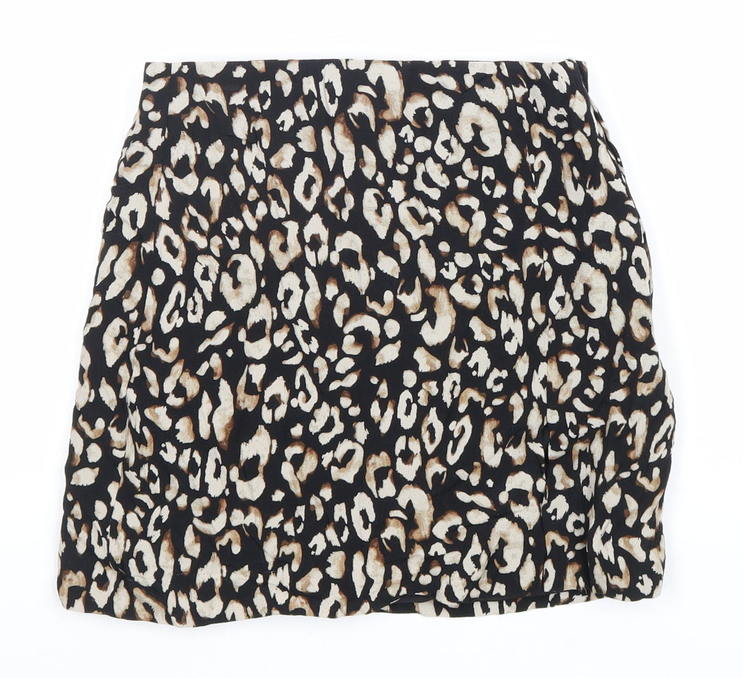 H&M Womens Brown Animal Print Polyester Straight & Pencil Skirt Size XS Zip - Leopard Pattern