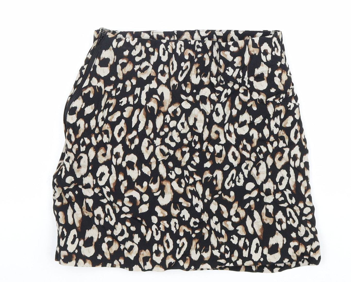 H&M Womens Brown Animal Print Polyester Straight & Pencil Skirt Size XS Zip - Leopard Pattern