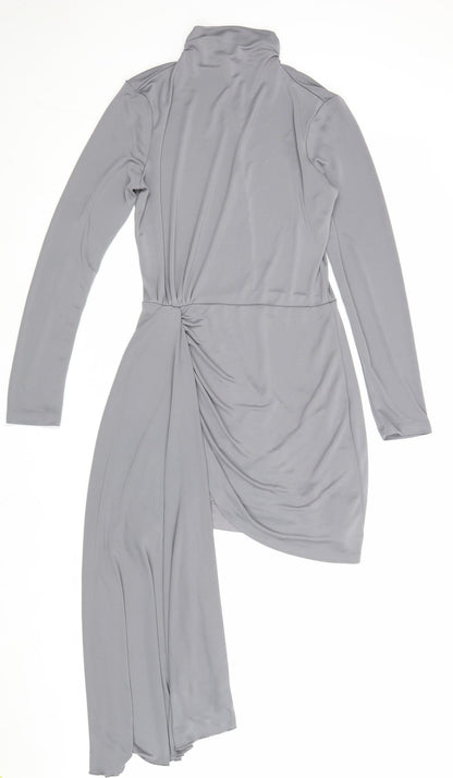 Zara Womens Grey Polyester Bodycon Size S High Neck Button