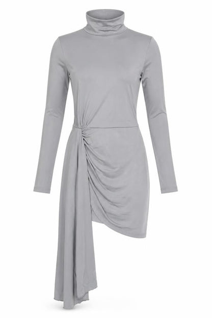 Zara Womens Grey Polyester Bodycon Size S High Neck Button