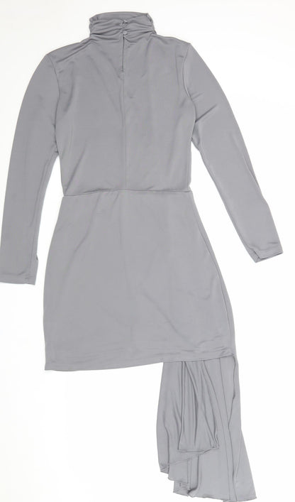 Zara Womens Grey Polyester Bodycon Size S High Neck Button