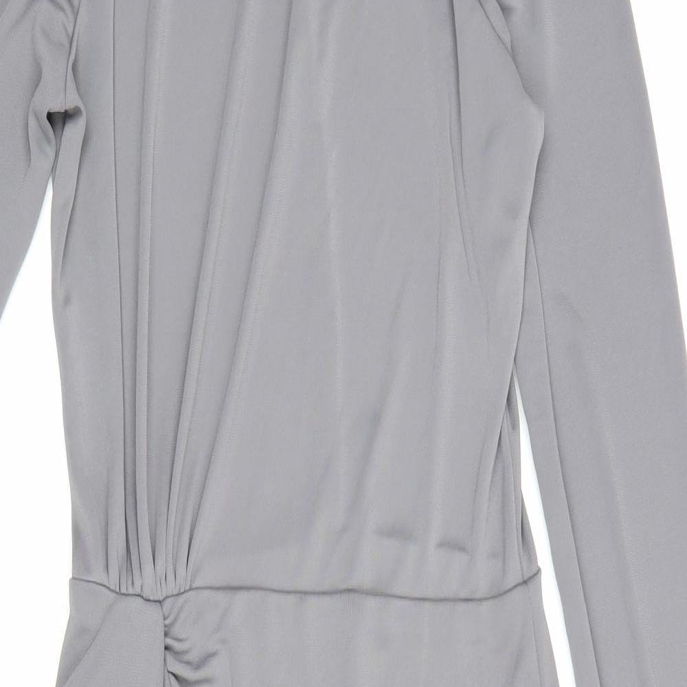 Zara Womens Grey Polyester Bodycon Size S High Neck Button