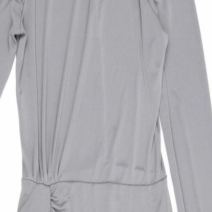 Zara Womens Grey Polyester Bodycon Size S High Neck Button