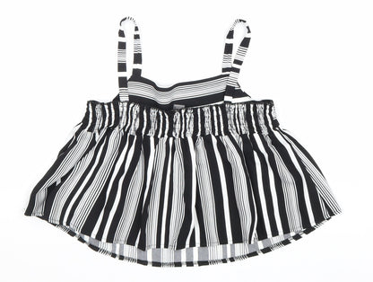 Primark Girls Black Striped Polyester Basic Blouse Size 10-11 Years Square Neck Pullover