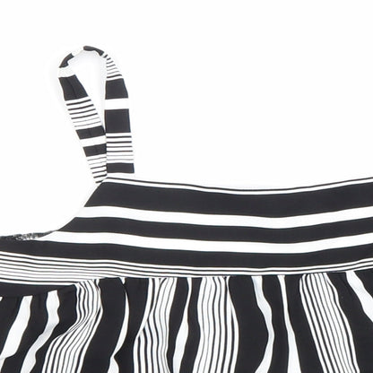 Primark Girls Black Striped Polyester Basic Blouse Size 10-11 Years Square Neck Pullover