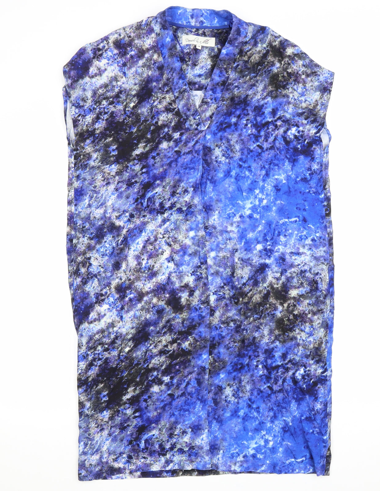 Damsel in a Dress Womens Blue Geometric Viscose A-Line Size 10 V-Neck Pullover