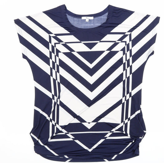 Klass Womens Blue Geometric Polyester Basic T-Shirt Size S Round Neck