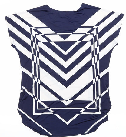 Klass Womens Blue Geometric Polyester Basic T-Shirt Size S Round Neck