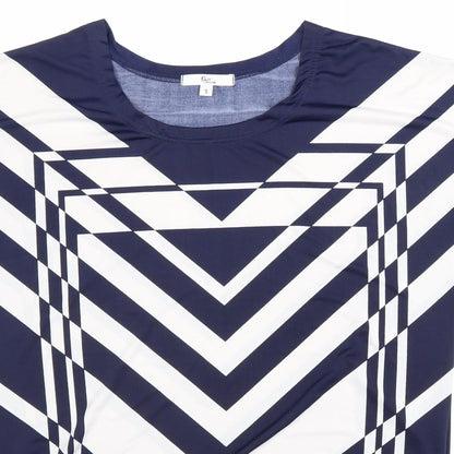 Klass Womens Blue Geometric Polyester Basic T-Shirt Size S Round Neck