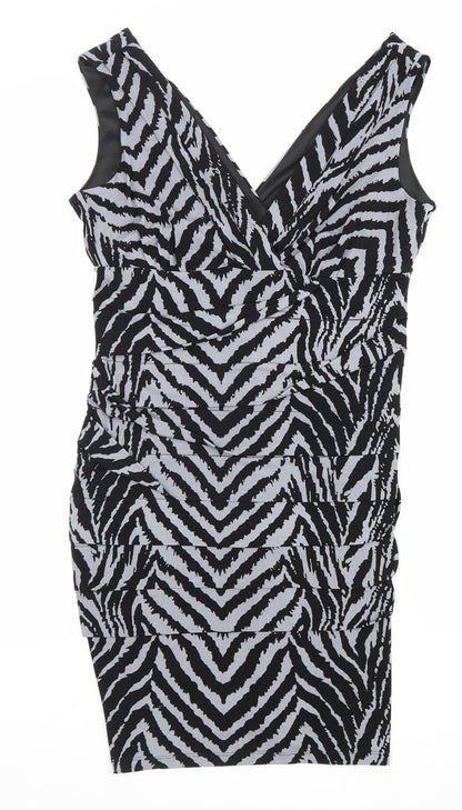 Saint Tropez Clothing Womens Grey Animal Print Polyester Bodycon Size 12 V-Neck Pullover - Tiger Pattern