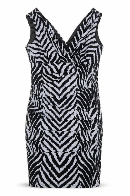 Saint Tropez Clothing Womens Grey Animal Print Polyester Bodycon Size 12 V-Neck Pullover - Tiger Pattern