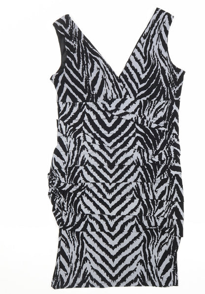 Saint Tropez Clothing Womens Grey Animal Print Polyester Bodycon Size 12 V-Neck Pullover - Tiger Pattern