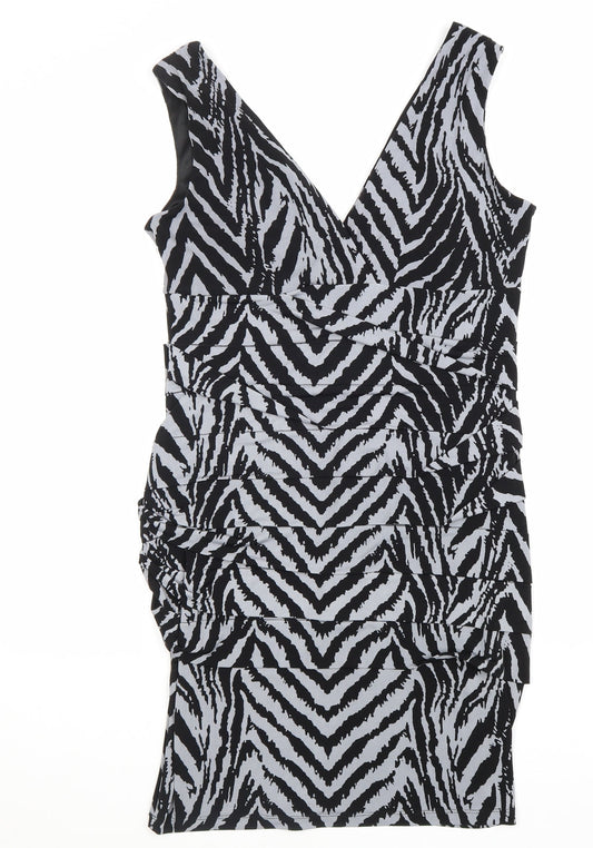 Saint Tropez Clothing Womens Grey Animal Print Polyester Bodycon Size 12 V-Neck Pullover - Tiger Pattern