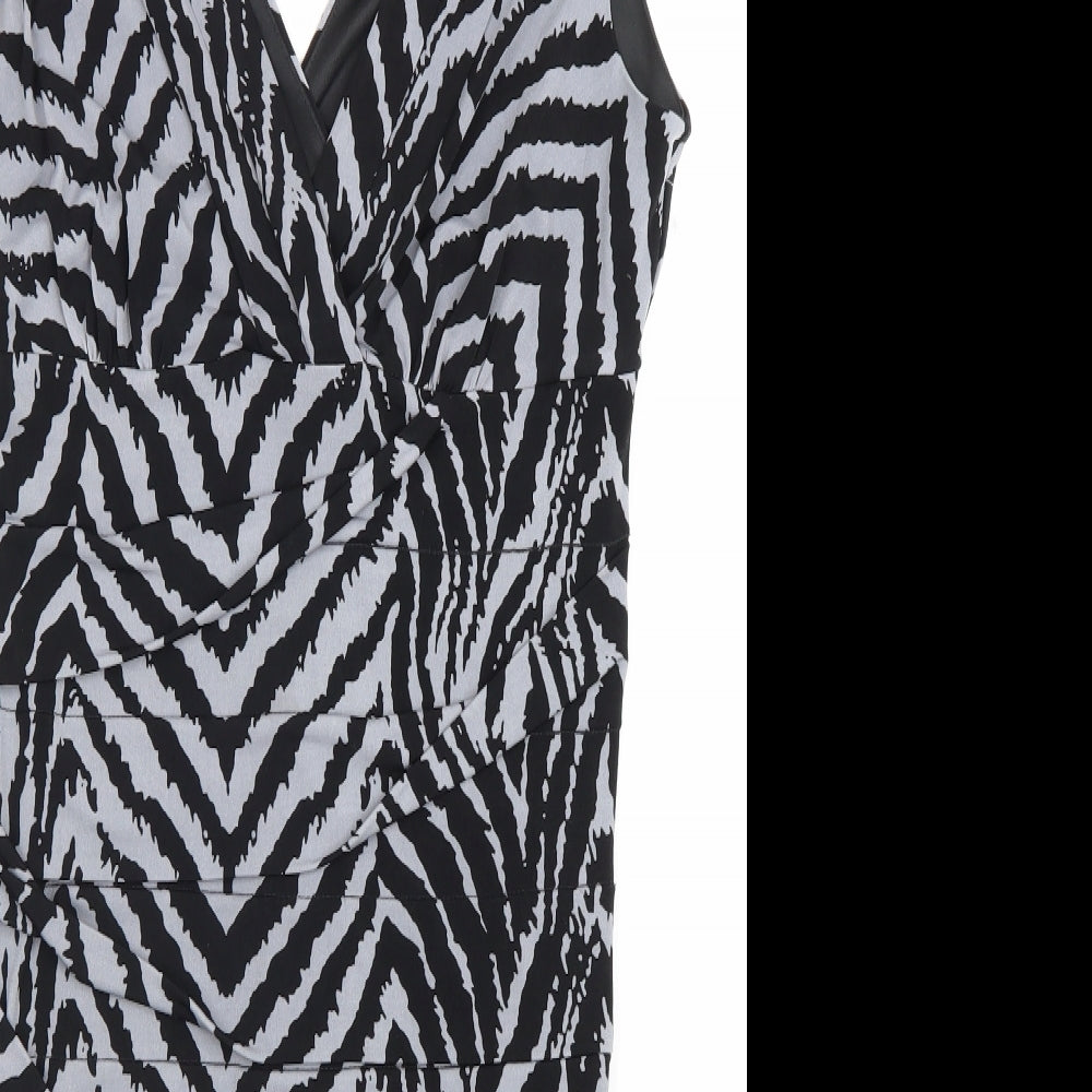 Saint Tropez Clothing Womens Grey Animal Print Polyester Bodycon Size 12 V-Neck Pullover - Tiger Pattern