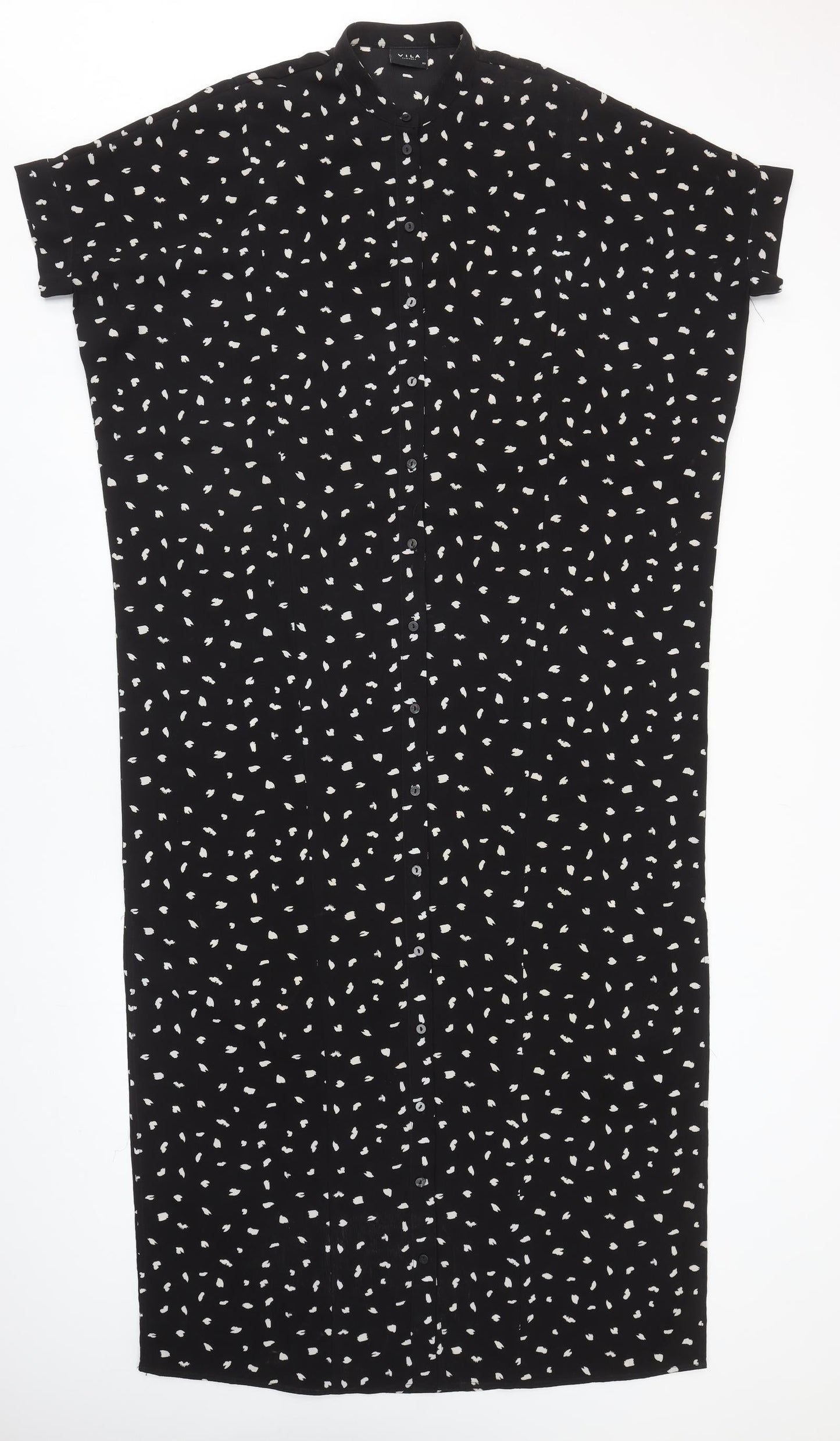 Villa Womens Black Geometric Polyester Shirt Dress Size XS Collared Button