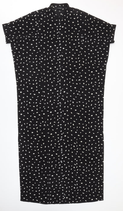 Villa Womens Black Geometric Polyester Shirt Dress Size XS Collared Button
