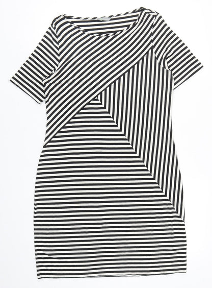Marks and Spencer Womens Black Striped Viscose A-Line Size 12 Round Neck Pullover