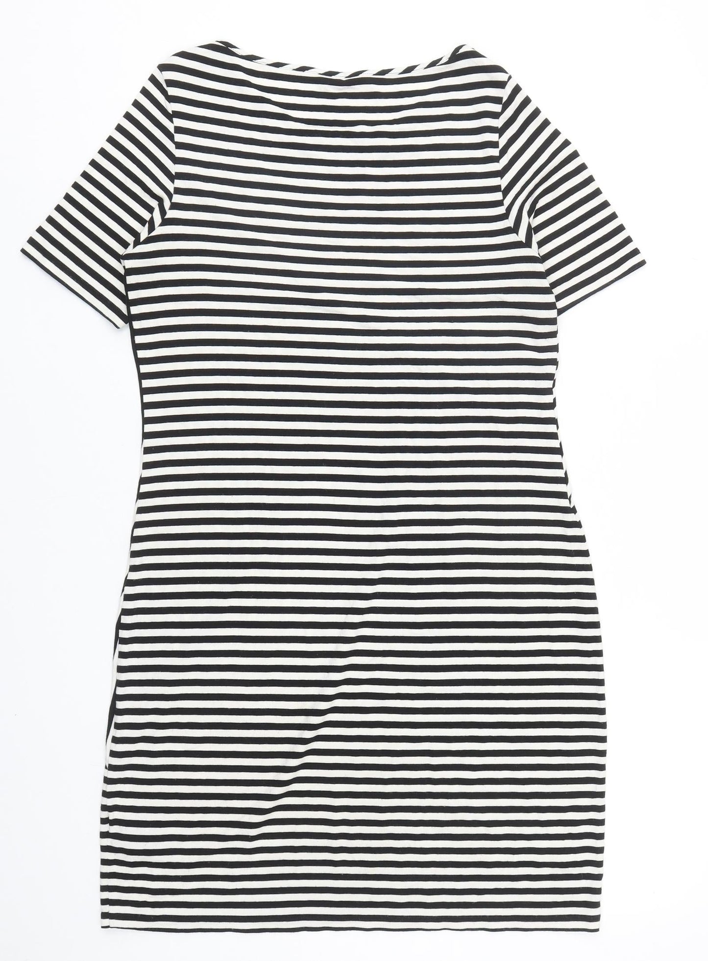Marks and Spencer Womens Black Striped Viscose A-Line Size 12 Round Neck Pullover