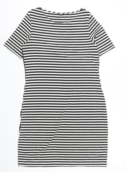 Marks and Spencer Womens Black Striped Viscose A-Line Size 12 Round Neck Pullover