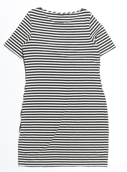 Marks and Spencer Womens Black Striped Viscose A-Line Size 12 Round Neck Pullover