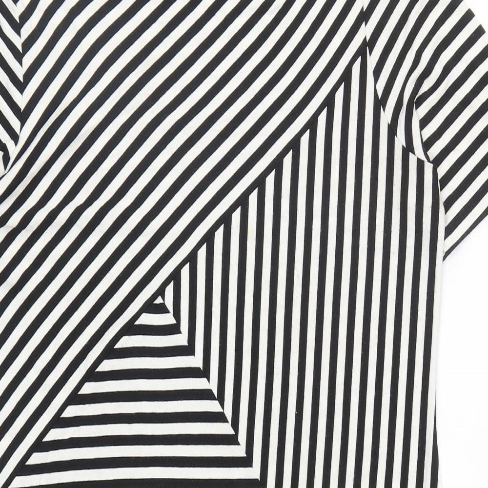 Marks and Spencer Womens Black Striped Viscose A-Line Size 12 Round Neck Pullover