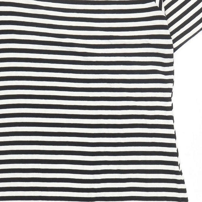 Marks and Spencer Womens Black Striped Viscose A-Line Size 12 Round Neck Pullover