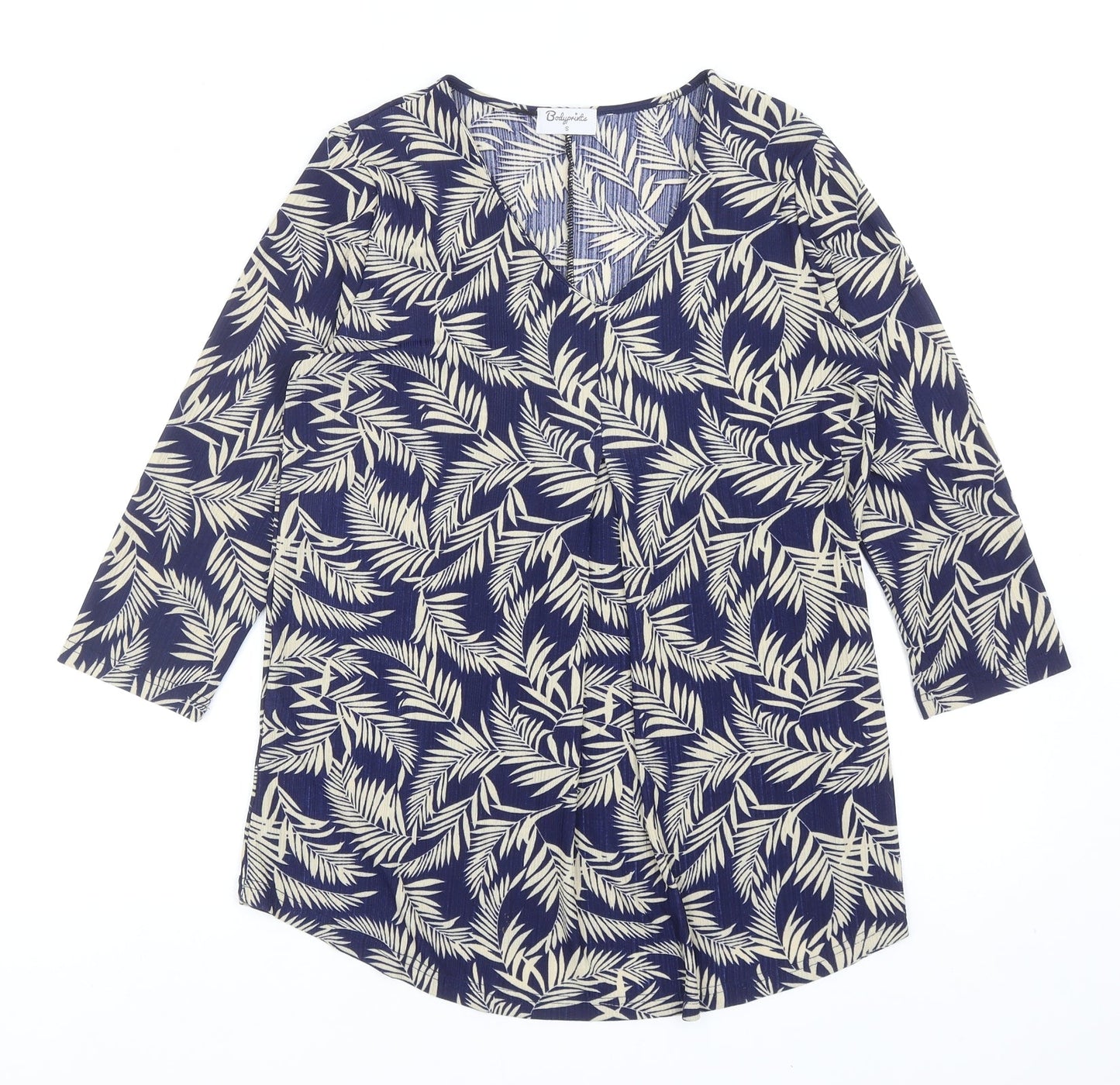 Bodyprints Womens Blue Geometric Polyester Basic Blouse Size S V-Neck