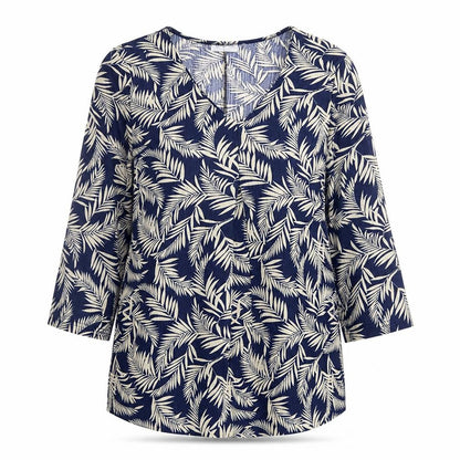 Bodyprints Womens Blue Geometric Polyester Basic Blouse Size S V-Neck